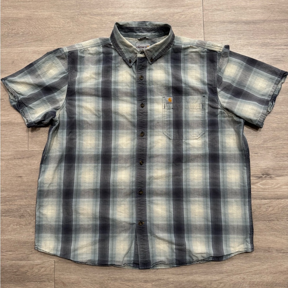 Carhartt Men’s Short-Sleeve Button-Down Plaid Shirt - Blue & Gray